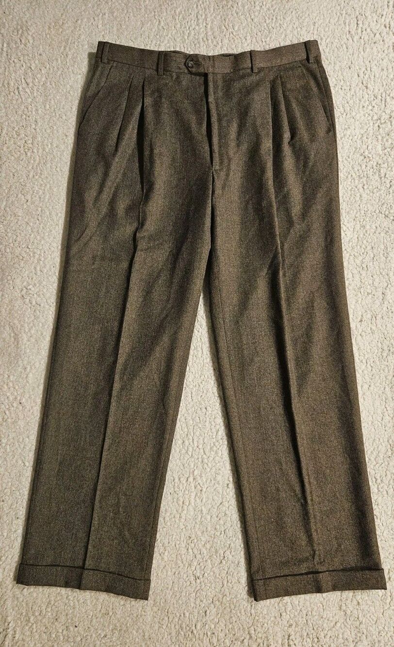 Patrick James Pants Rimini Double Pleated Reda Super 100s Sz 38 Brown Wool Italy